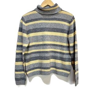 Pendleton Striped Turtleneck Sweater Gray Yellow Merino‎ Cashmere Women’s Medium